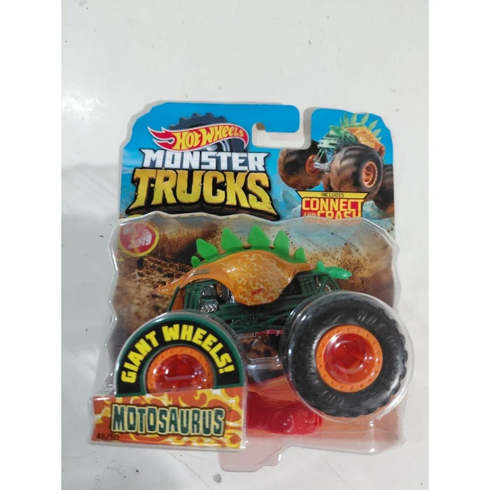 NIP Hot Wheels Monster Trucks 1:64 Die Cast Motosaurus w/ Crush Car